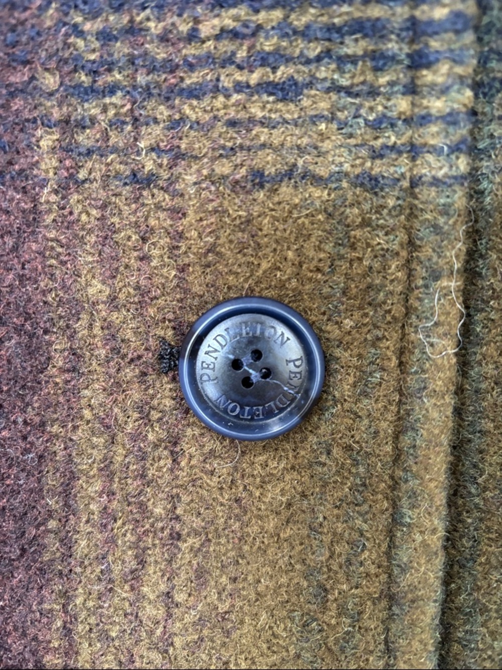 Pendleton Multicolor Plaid Wool Pea Coat in Mustard, Brown & Navy - Picture 3 of 8